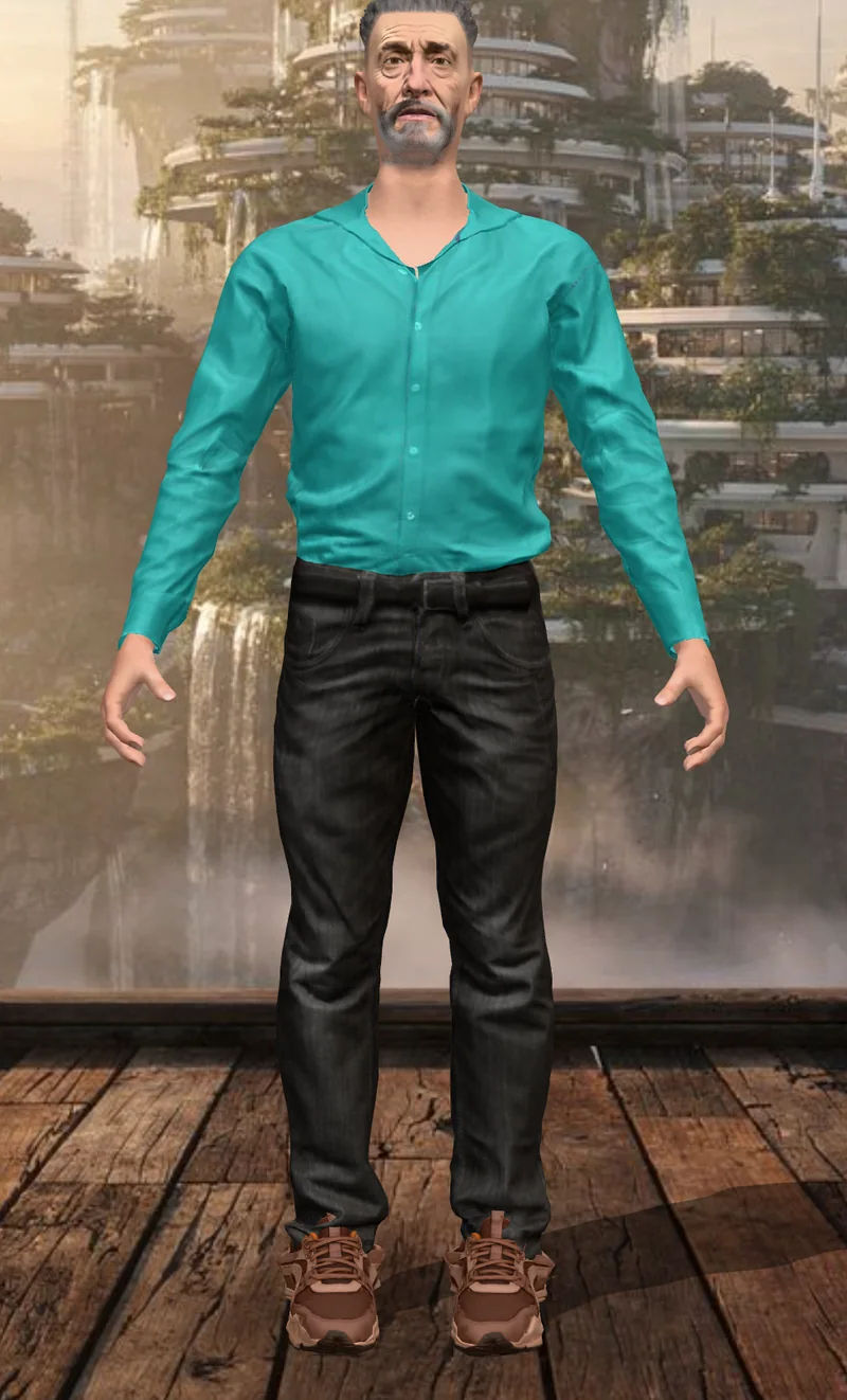 Older avatar in a teal shirt