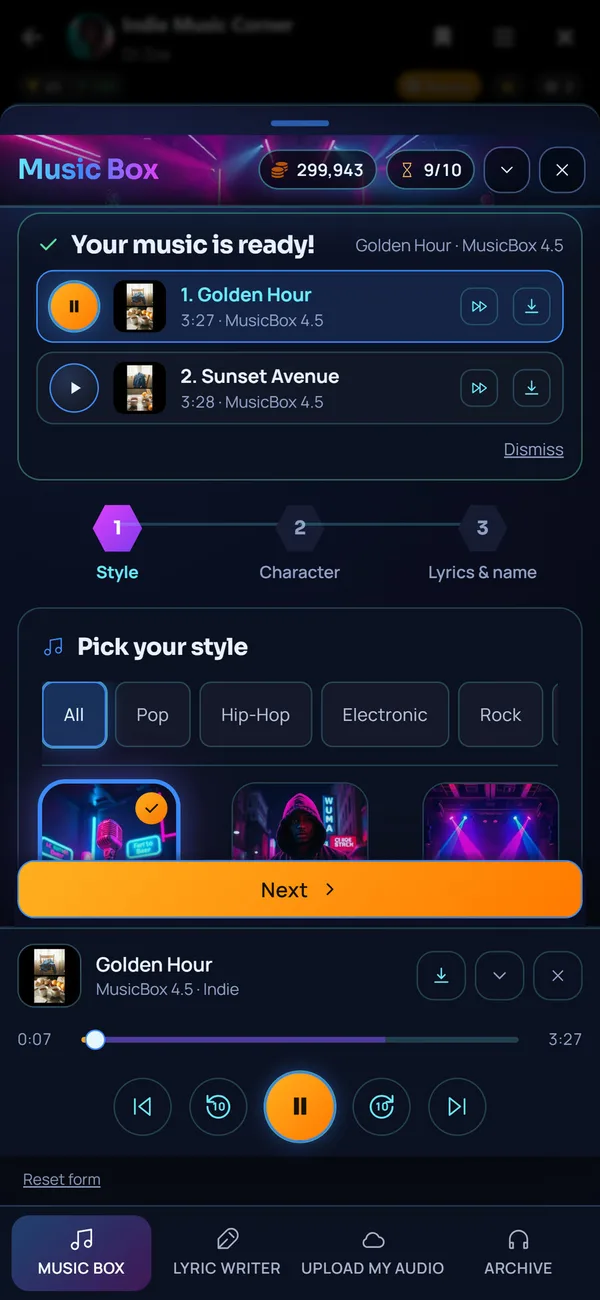 Music Box: create an AI song on your phone